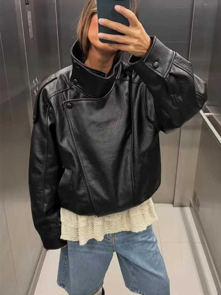 Women Fashion Leather Jacket Autumn Winter Loose Causal PU Faux Leather Jackets Coat Fashion Street Motorcycle Jackets J251124