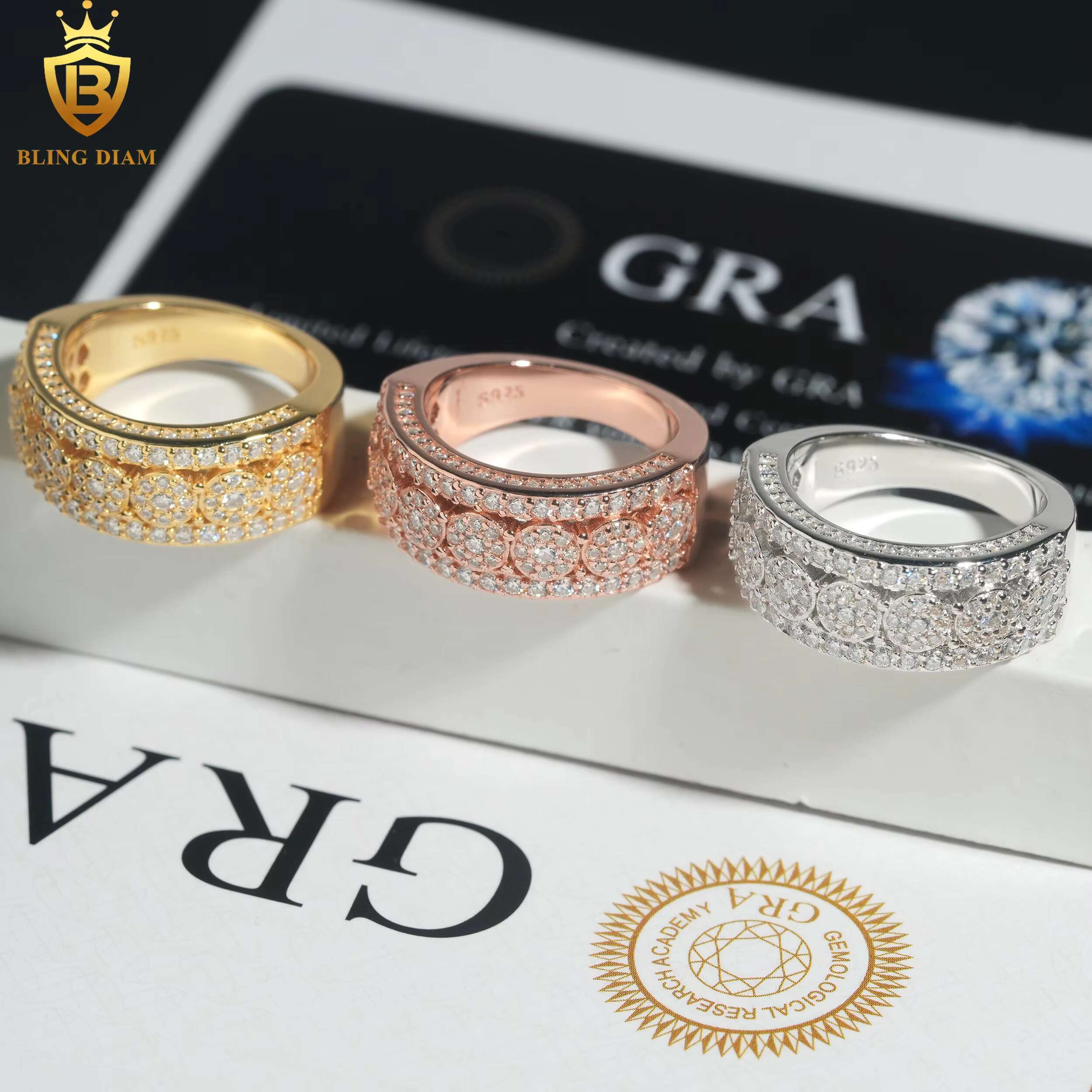 Hip Hop Jewelry 925 Sterling Silver Men Women Rings Vvs Moissanite Iced Out Gra Certificate