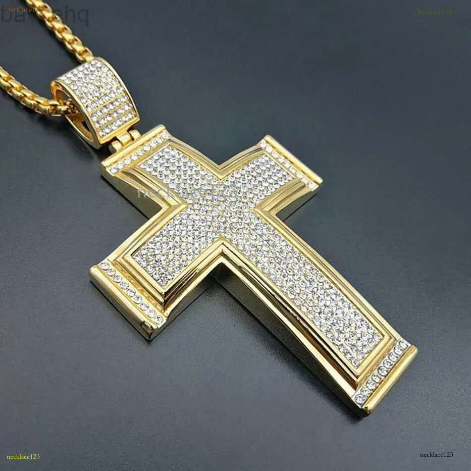 Moissanite Necklaces Hip Hop Iced Out Big Cross Pendant For Men 14k Yellow Gold Rhie Necklace Hiphop Christian Jewelry