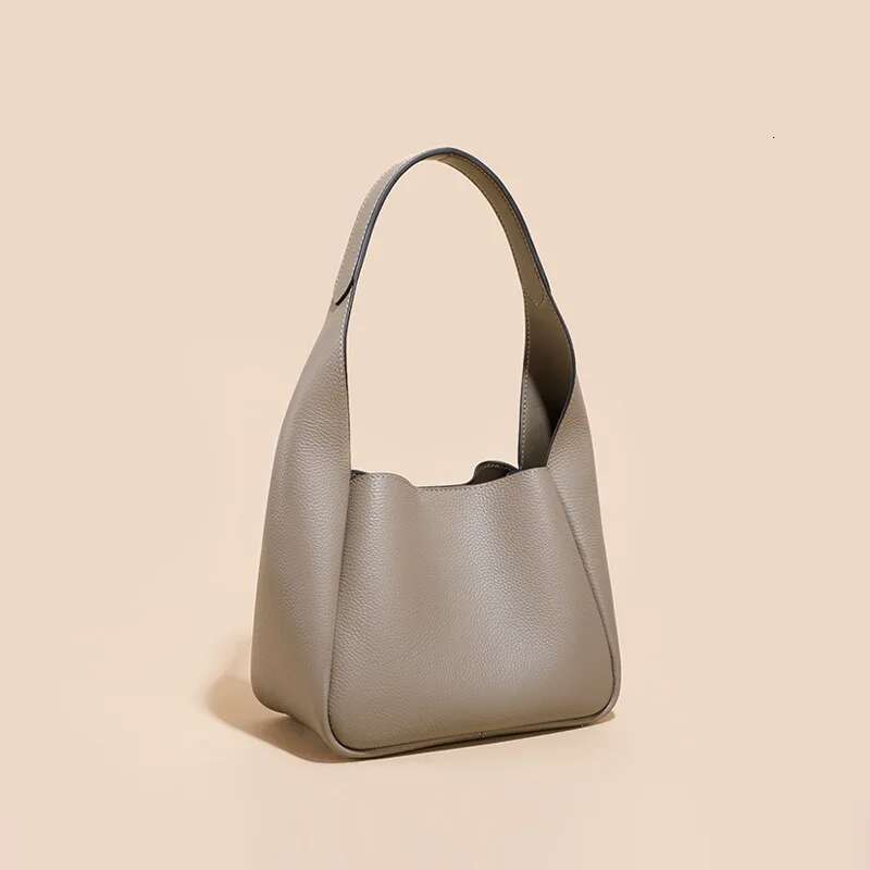 Genuine Women's Handbag Fashion Cowhide Classical Soft Leather Female Cabbage Bucket Shoulder Side Bags Designer Tote