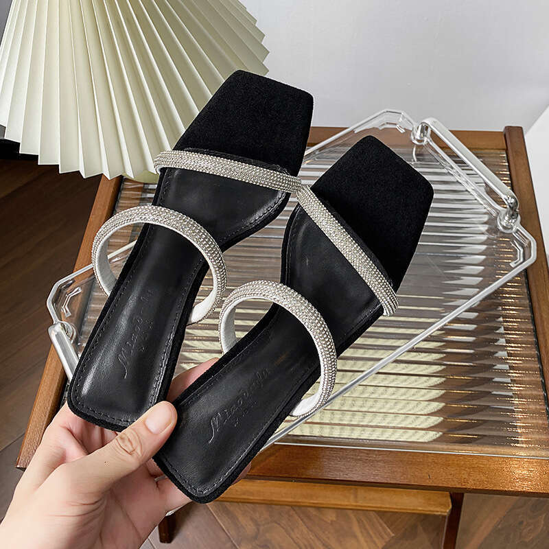 Woman Sandals Summer New Internet Celebrity Rhinestone High Sexy Slim Heels Square Open Toe Roman Sandals For Women