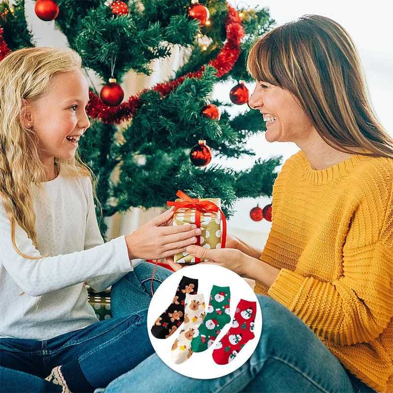 2/4/8 Pairs Children Christmas Socks Cotton Warm Mid-tube Socks For Kids Unisex Knitting Snowflake Elk Stocking Christmas Gift G251124