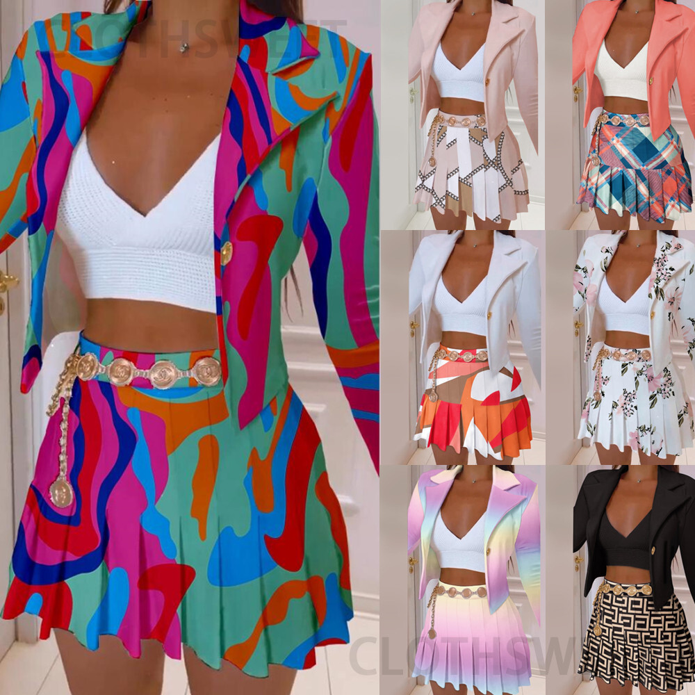 Autumn and winter 2022 long sleeved suit collar printed blazer suit for women
