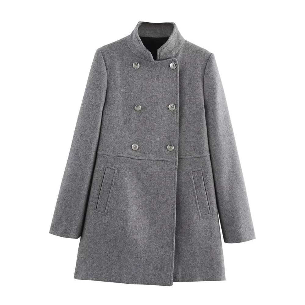 Womens Stand up Collar Double breasted Coat Pocket Decoration Autumn/Winter New Womens Clothing J251124