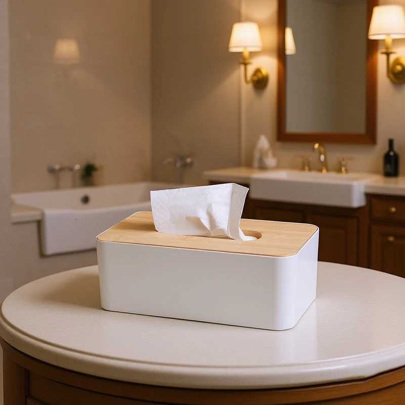 1pc Waterproof Elegant Holder For Disposable Paper Facial Tissues Luxurious Bamboo Rectangular Tissue Box CoverM251124