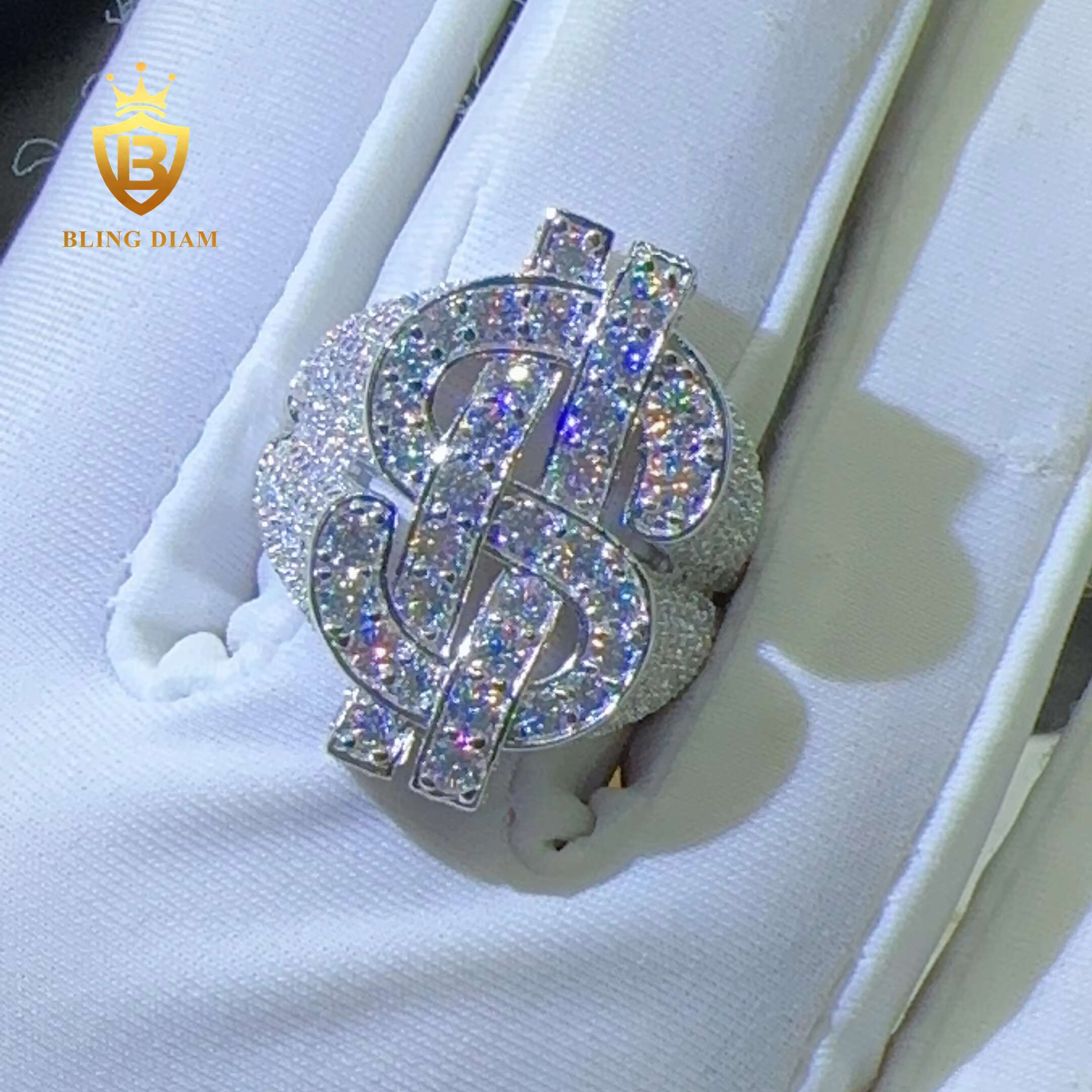 VVS Moissanite Custom Hip Hop Dollar Design Ring 925 Sterling Sliver Moissanite Rings for Men and Women