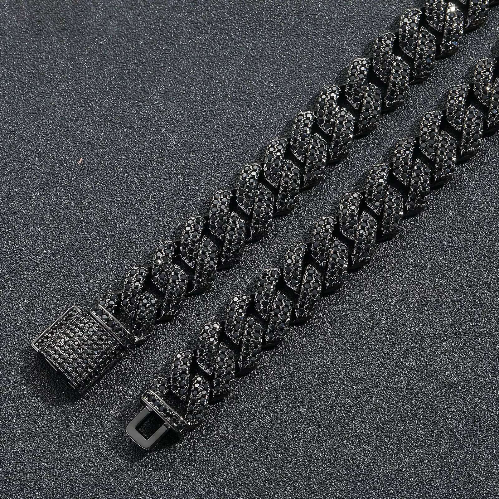 BES 10-13-15-20MM Black Zircon Rhomboid Cuban Chain Bracelet with Rap Personality Miami Iced Out Cuban Bracelet Hip Hop Jewelry