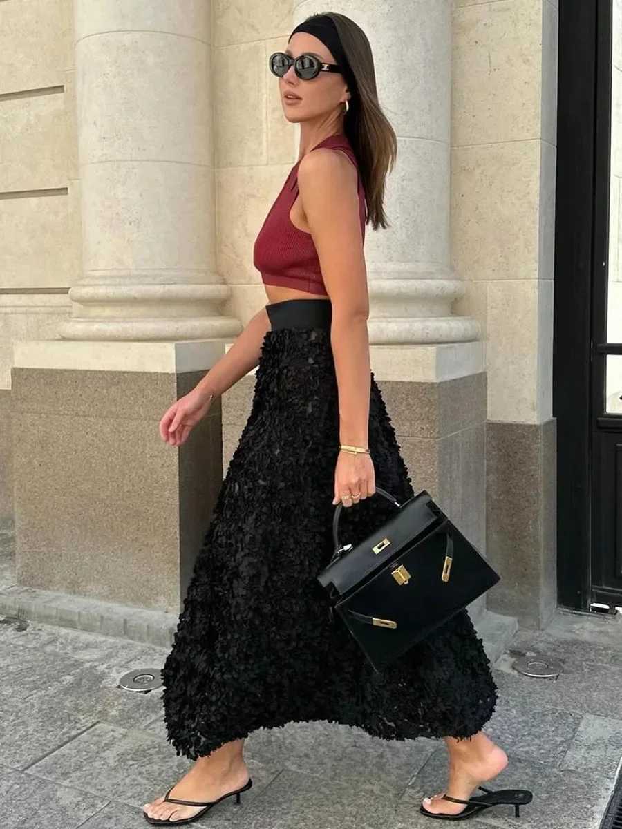 Wolfeel Winter Autumn Womens Fashion Long Petal Skiing Design Inspiration Evening Dress Elegant Womens Unique High Waist Skiing M250424