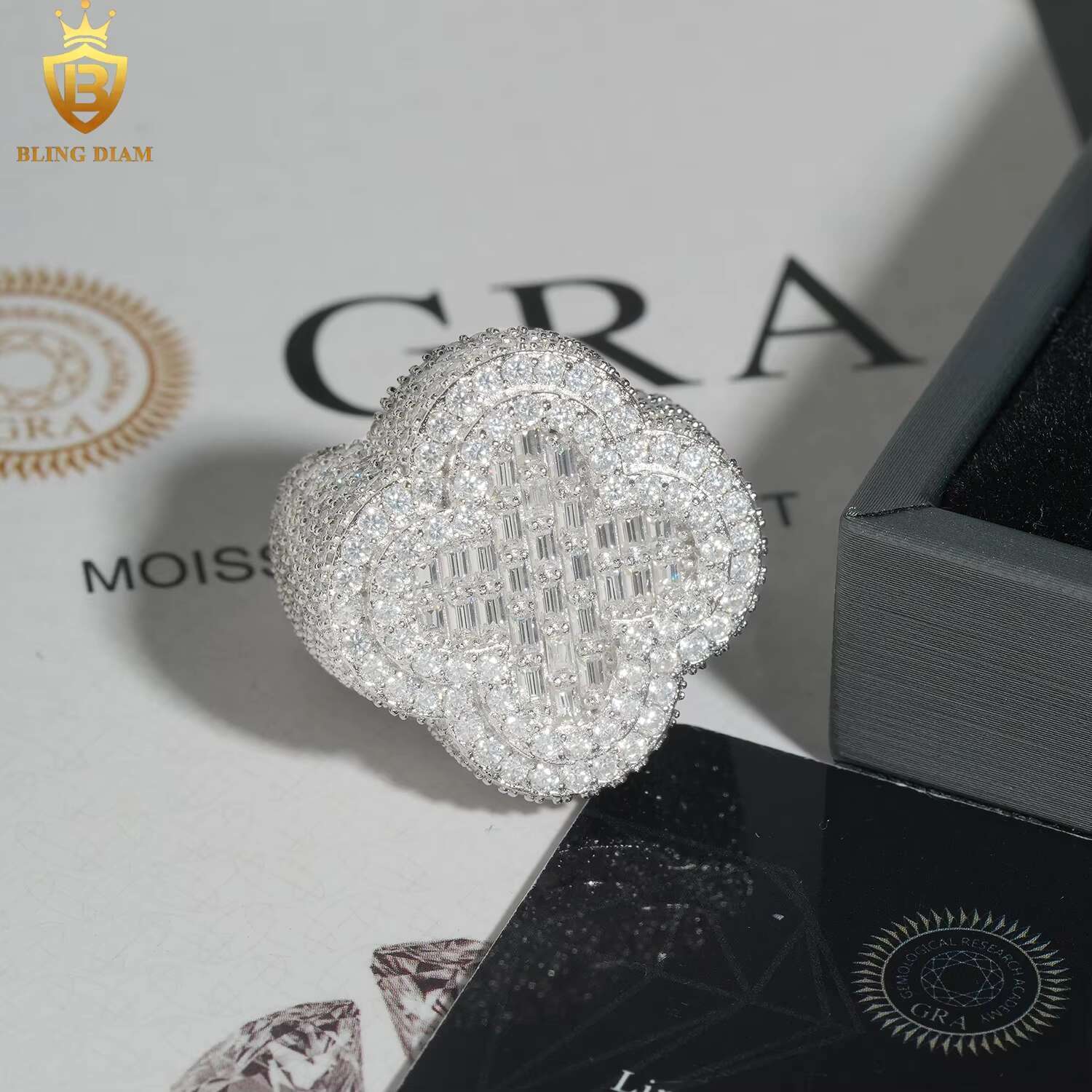 Hip Hop Jewelry 925 Sterling Silver Gold Plated Men Cuban Clover Rings Vvs Moissanite Iced Out Pass Diamond Tester