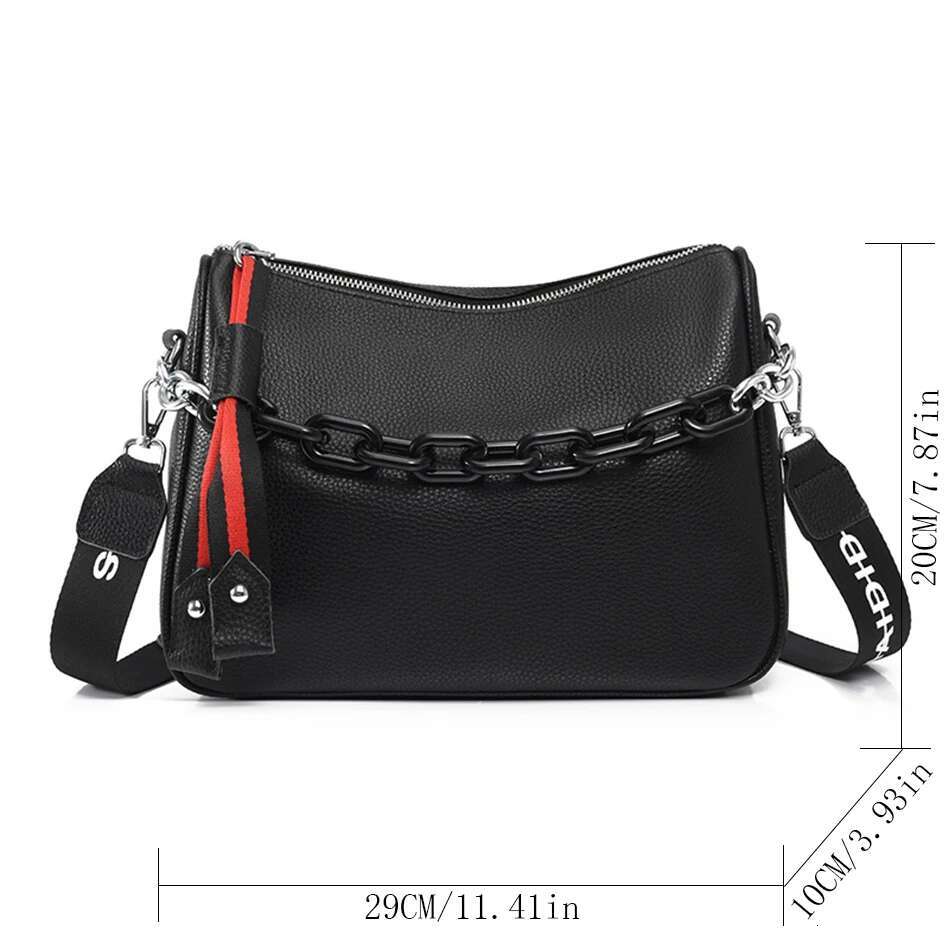 Genuine Leather Crossbody Bags 100% Cowhide Female Fashion Wide Shoulder Strap Soft Large Women Bag Bolsa Sac