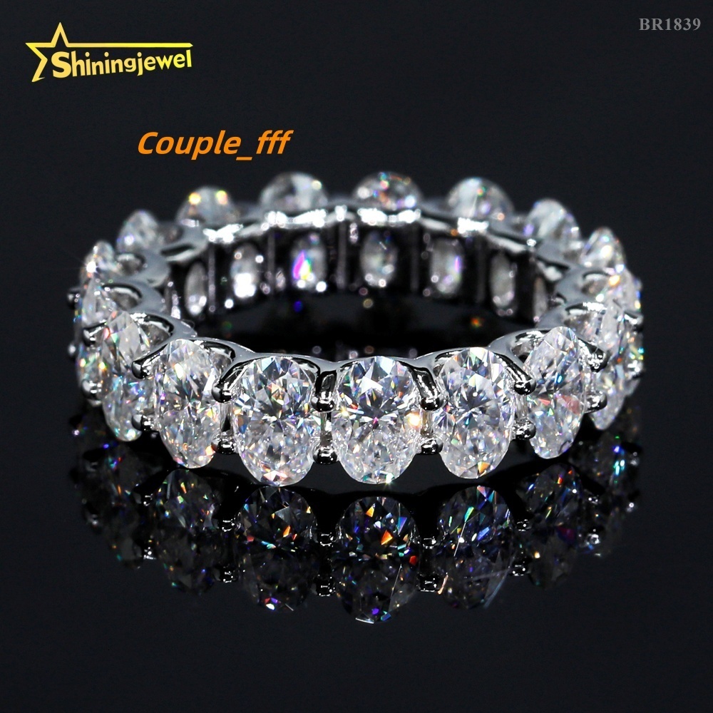 GRA Certificated 925 Sterling Silver Oval Cut Eternity VVS Moissanite Ring Custom Women Wedding Engagement Band Rings