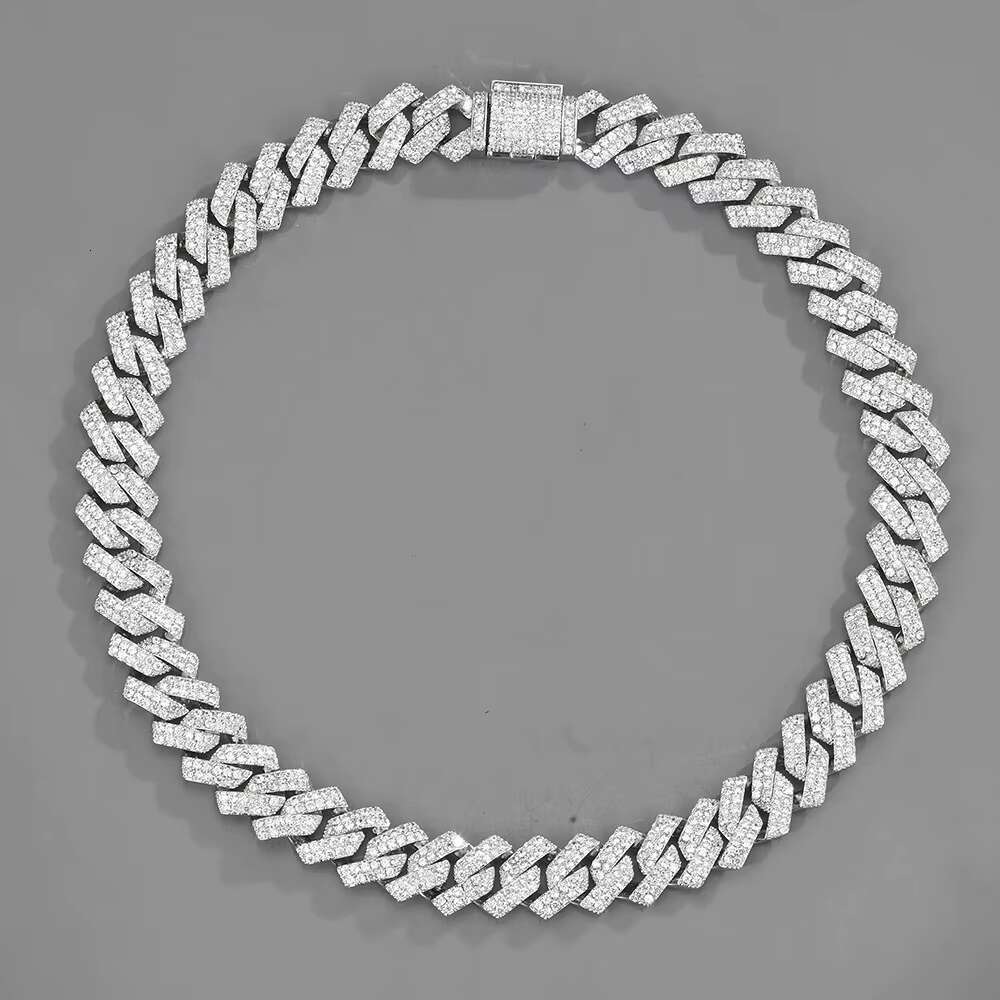 14 MM Prong Cuban Link Chain Necklace for Men Hip Hop Iced Out Bling Luxury Full Rhinestone Paved Necklace Rapper Female Jewelry