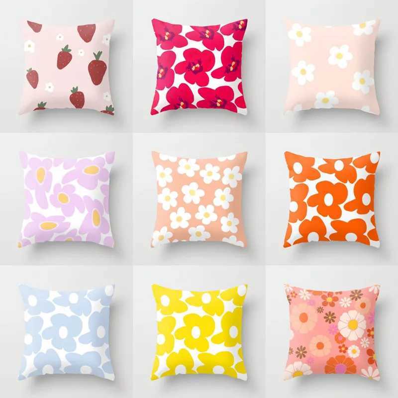Nordic Modern Flower Pillow Combination Orange Plant Pillow Sofa Cushion Pillowcase Office Cushion Afternoon Nap Pillow G251124