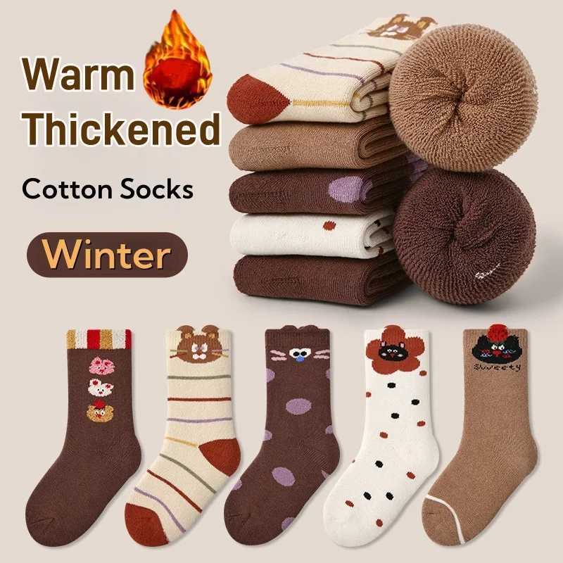 1-12T Childrens Winter Socks Newest Bunny Pattern Warm Socks Girls Winter Thicken Cotton Thermal Socks Mid Calf 5 Pairs/lot G251124
