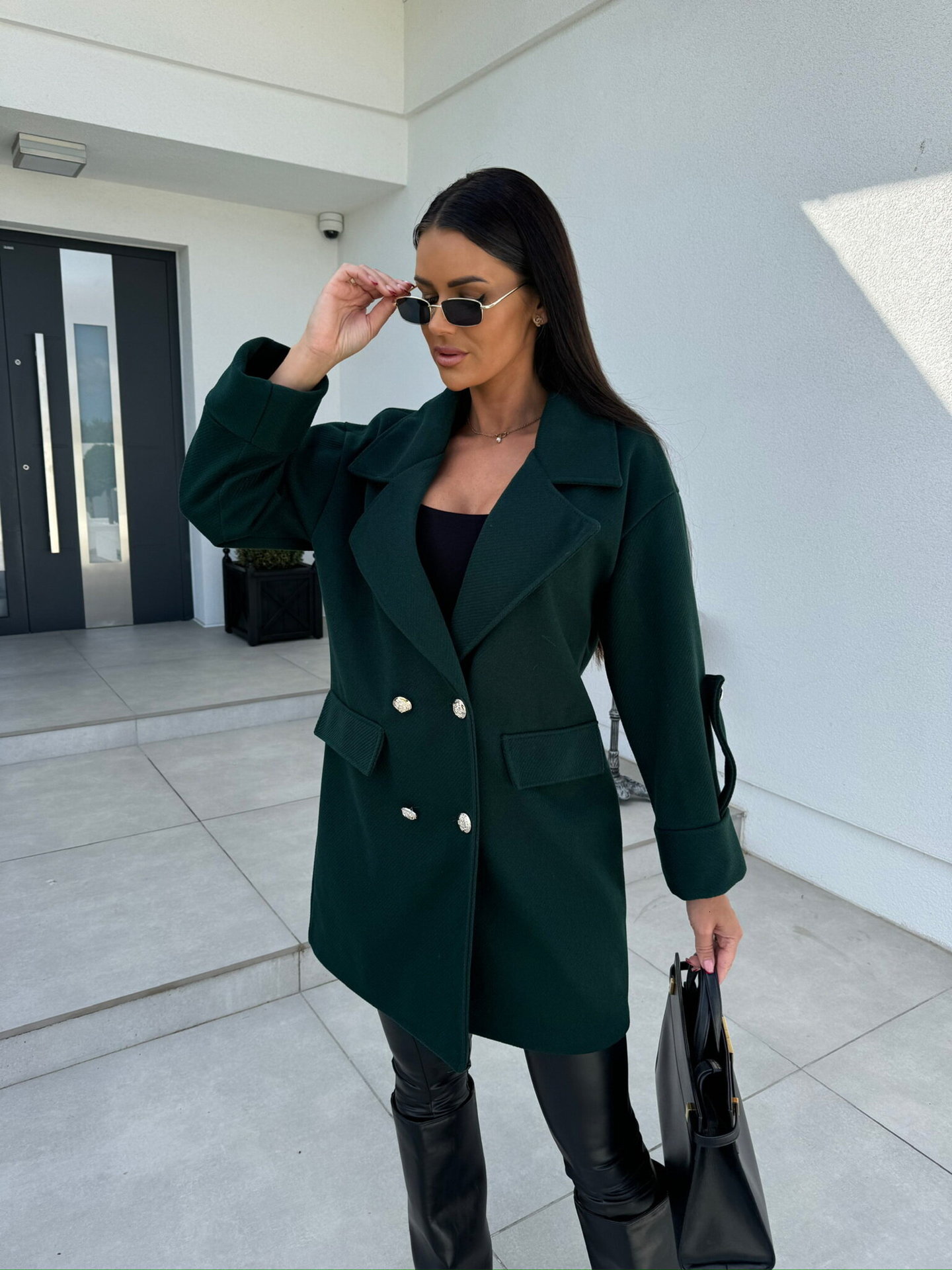2024 Winter Solid Color Fashion Versatile Double breasted Woolen Coat Womens Wear