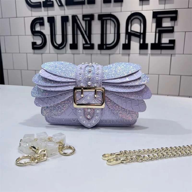 Designer Bag 2025 High Quality Fashion Pearl Beaded Square Glitter Shiny Sequins Women's Handbag Shoulder Messenger Lady Purse Casual Bag Luxury 