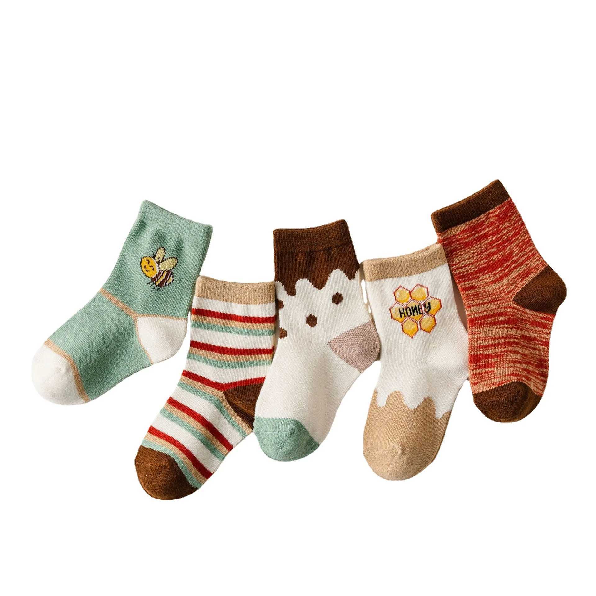 5 Pairs Cotton Kids SOCKS Mid Calf Thick Warm Breathable Moisture Wicking Pattern Baby SOCKS for Boys Girls All Seasons G251124