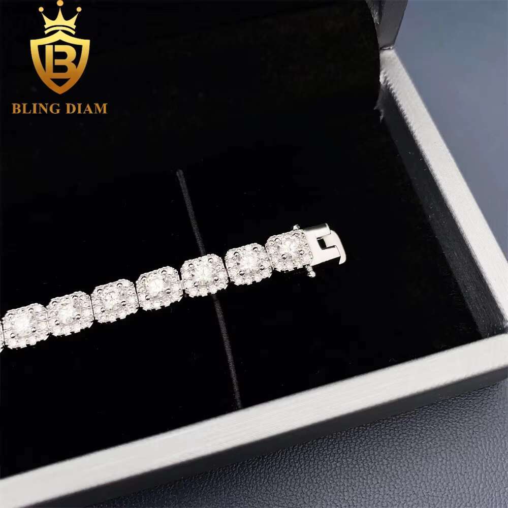 Fashion Jewelry 925 Sterling Silver VVS Moissanite Hip Hop Cluster Tennis Chain Iced Out 6mm Bracelet