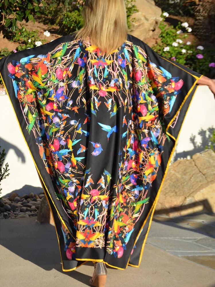Beach Dress Bird Bohemian Kaftans 2023 Loose Bikini Top Long Elegant Swimsuit 250422