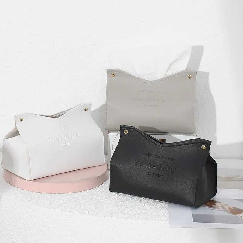Nordic Style Leather Car Tissue Box - Creative Space-Saving Multi-Purpose Tissue Storage Holder for Living Room Kitchen VehicleM251124