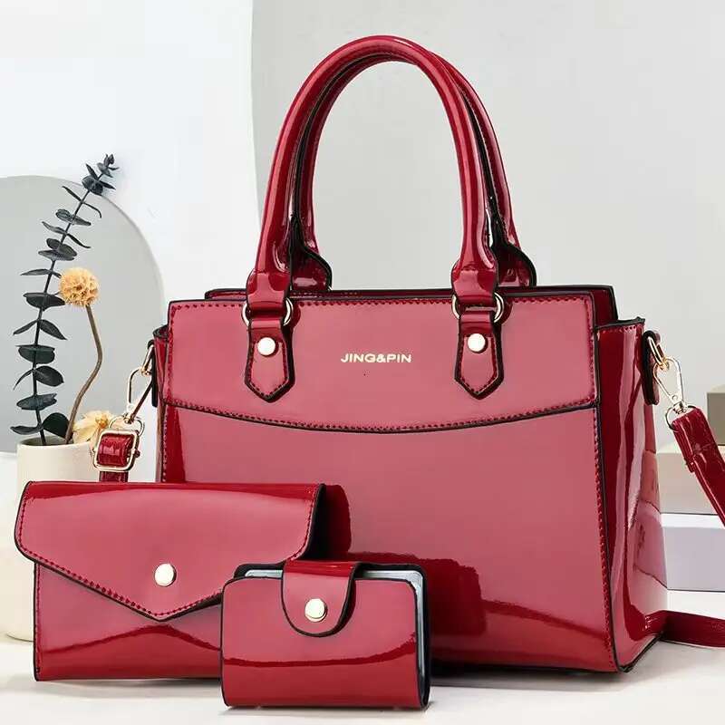 New 3-piece/set Fashionable Shiny Leather Women's Crossbody Bag Wallet Shoulder Bag Travel Shopping Designer Handbag