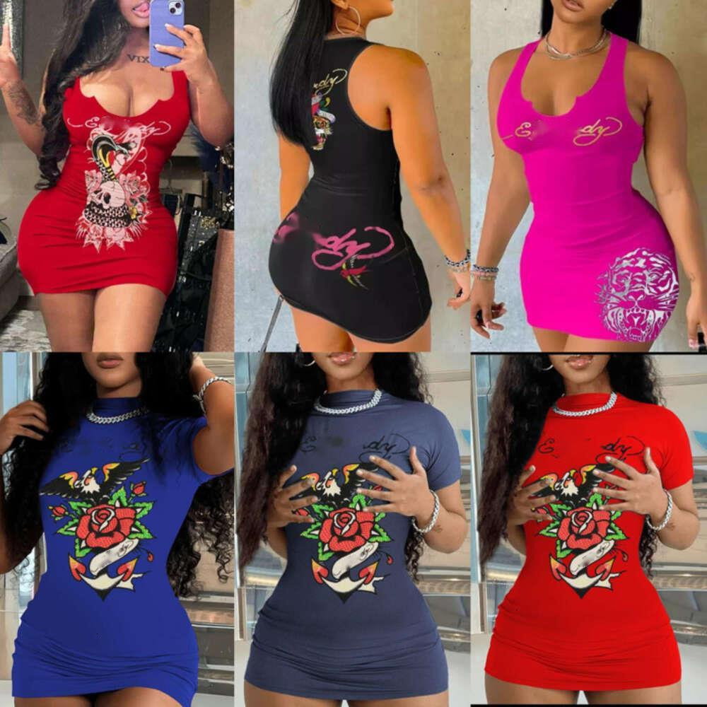 Summer Designer Casual Dresses Womens Slim Mini Vest Dress Fashion Pattern Printed Sleeveless Tank Skirts Plus Size Xs 3xl