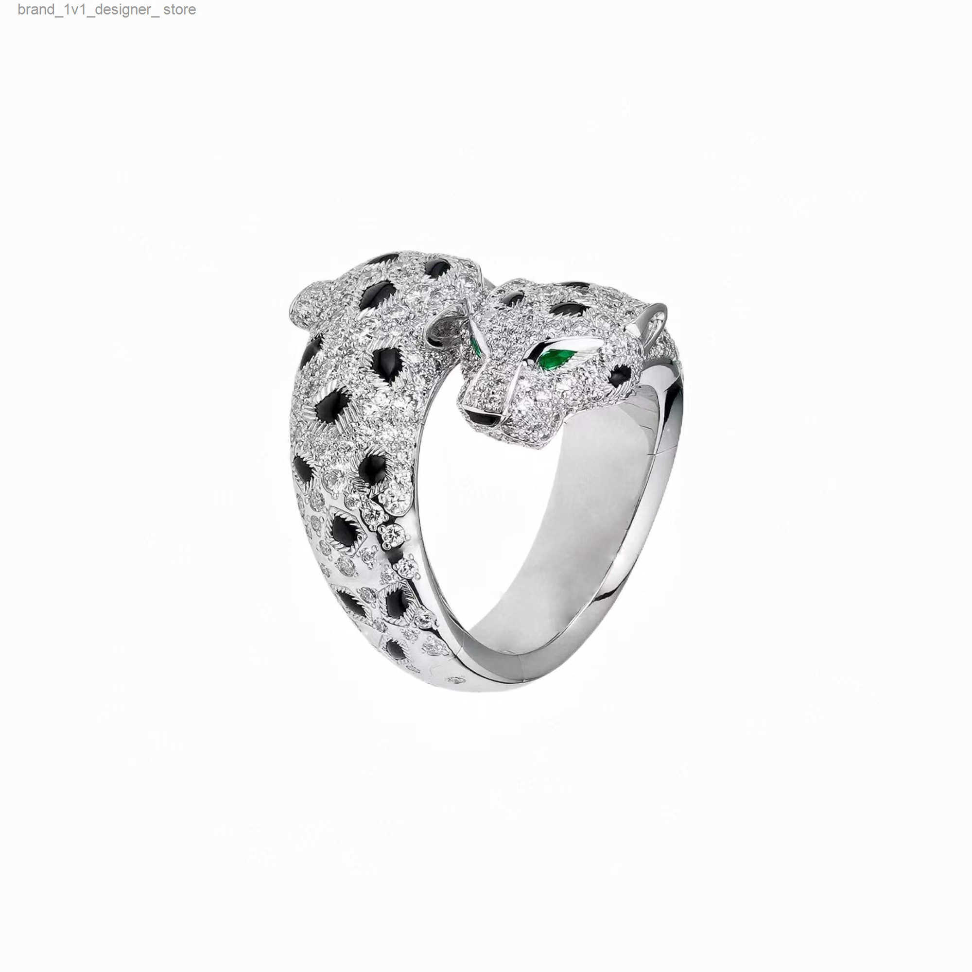 Classic Double Leopard Head Ring Paved Cubic Zirconia Stone Animal Jewelry For Women Men Green Eyes Panther Ring S925 Sterling Silver Crystal Panthere