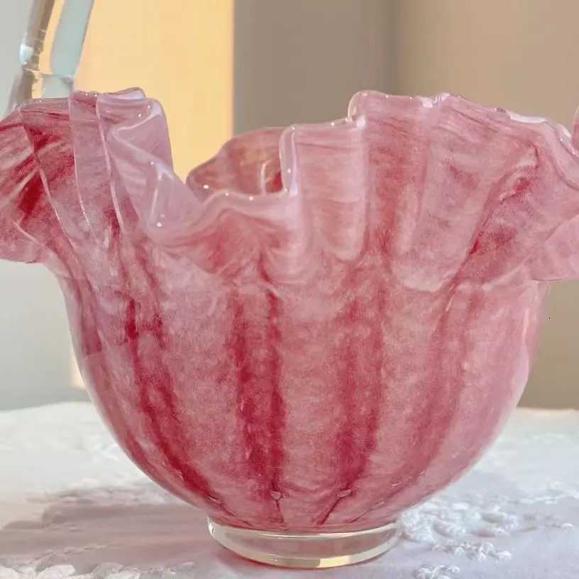 Vase Light Luxury Glass Vase Solid Color Folded Skirt Edge Small Basket Fruit Flower Basket Home Exquisite Fashion Ornament C251124