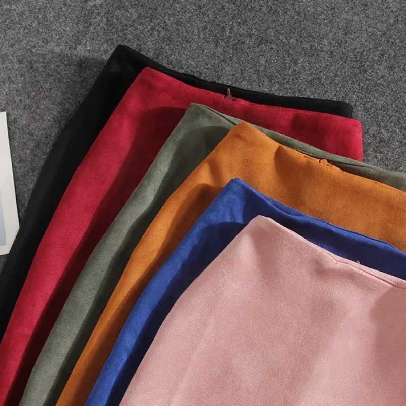 Winter sexy Bodycon suede leather 2025 fashionable knee long high waist office skirt Korean womens elegant ultra-thin pencil skirt M250424