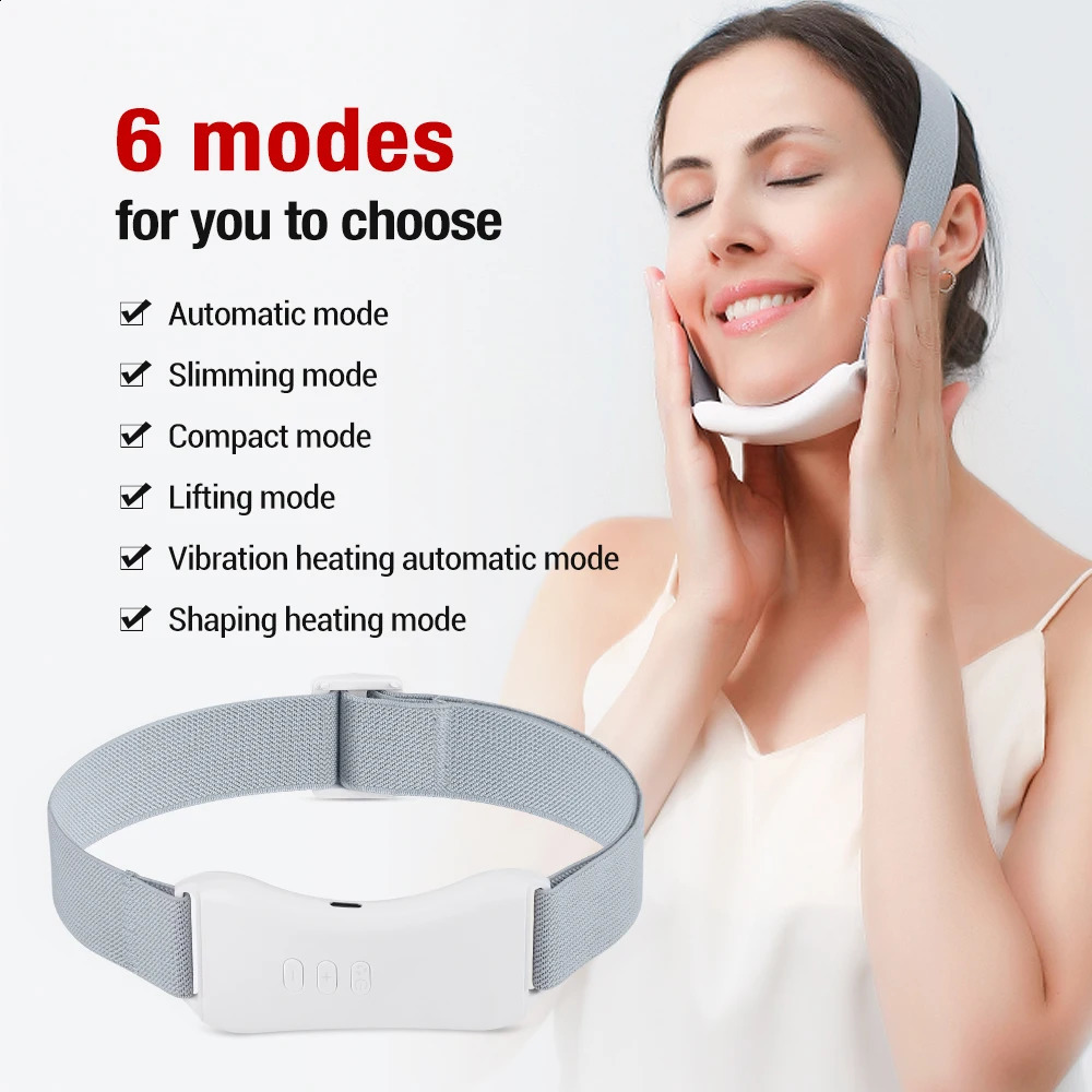 EMS Microcurrent Facial Massager Double Chin Reducer Vibration Heating Skin V Line Face Slimming Lifter Belt 250418