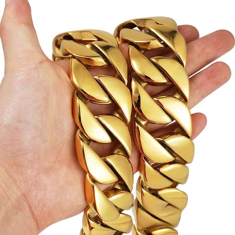 Wholesale 18K Gold Thick Cuban Chain Link Necklace for Men 32MM Large Heavy Polished 316L Stainless Steel Featuring Zircon Main