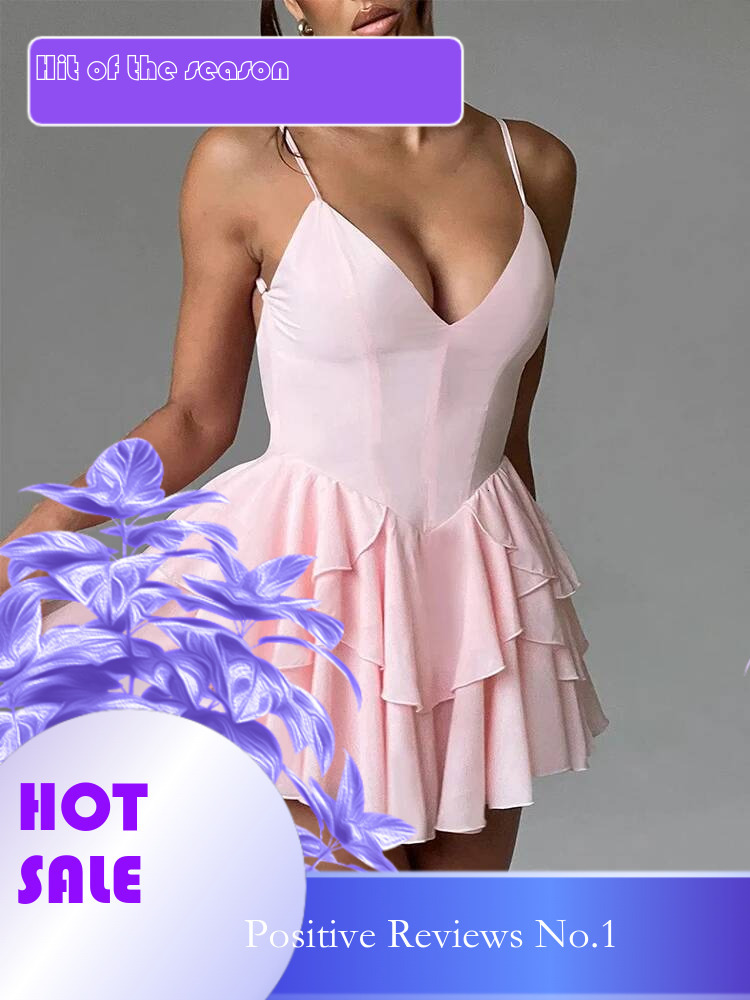 Dongdumaoyi Townlike Elegant Waist Wrap A Line Dress Women Spaghetti Strap Mini Summer V Neck Backless Sexy Party Dresses