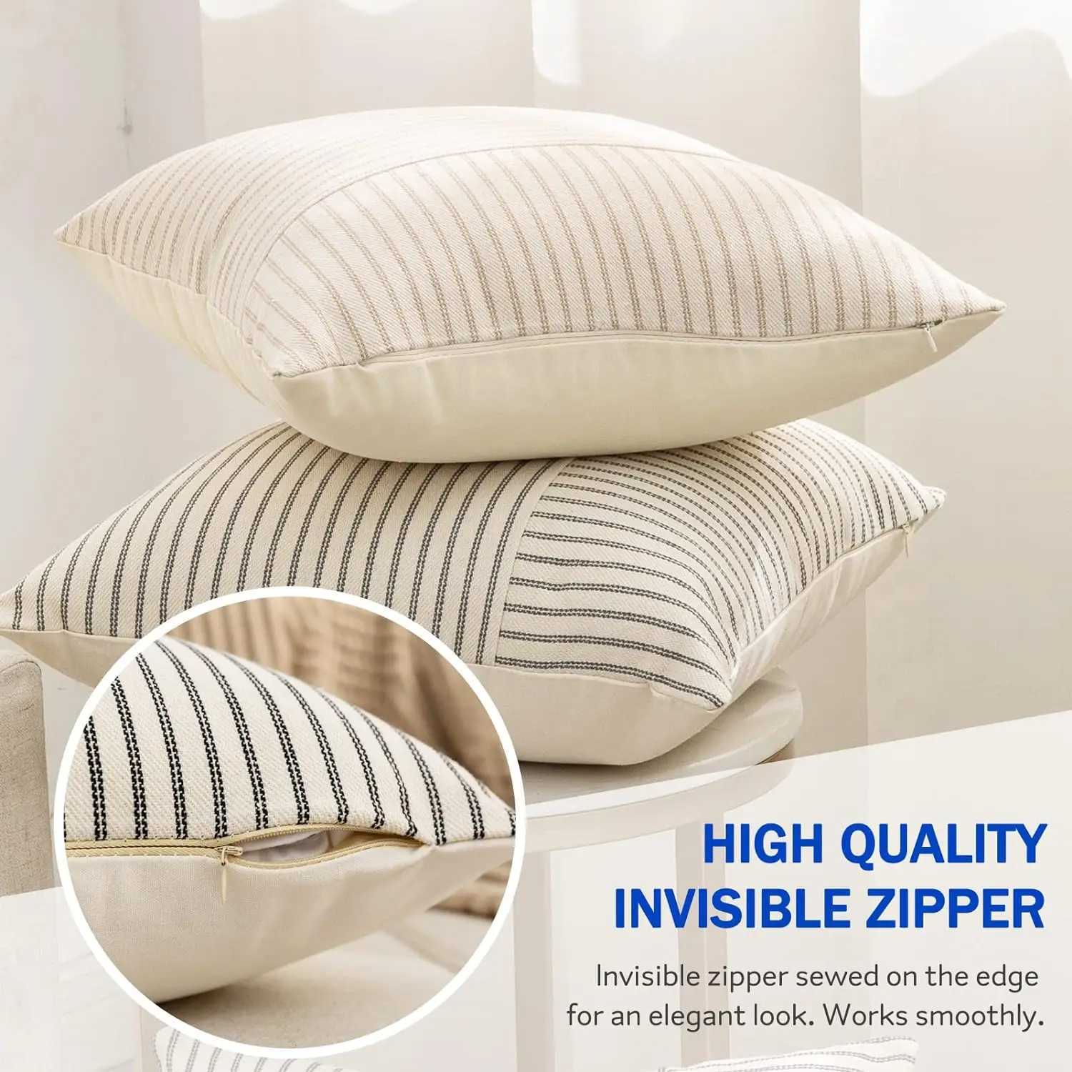 Modern Striped Pillow Covers 18x18 Square Throw Pillow Cover Patchwork Linen Decorative Pillow Cushion Cover Home Decor for Sofa G251124