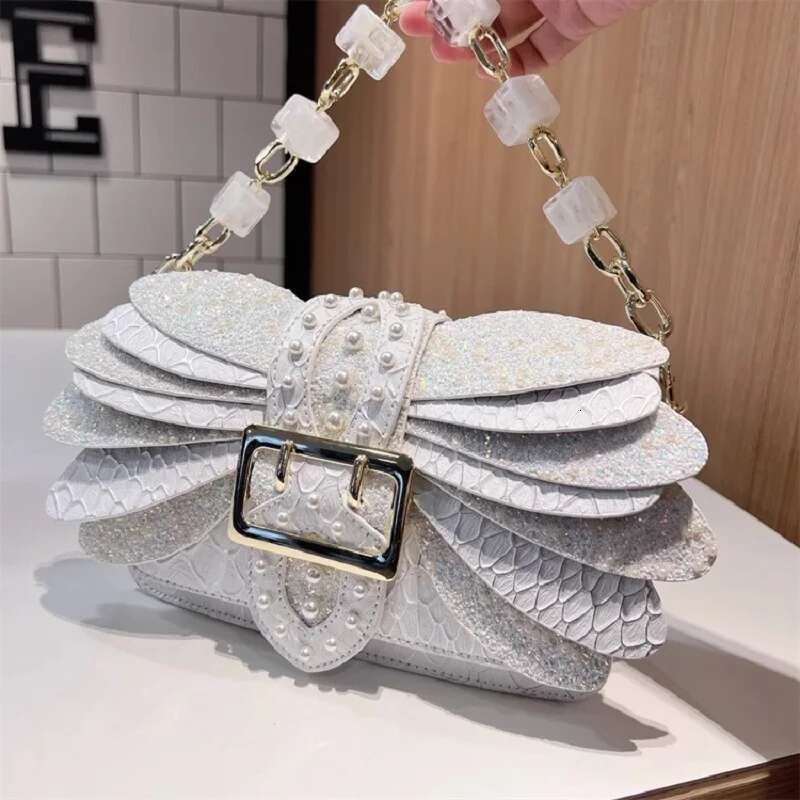 Designer Bag 2025 High Quality Fashion Pearl Beaded Square Glitter Shiny Sequins Women's Handbag Shoulder Messenger Lady Purse Casual Bag Luxury 