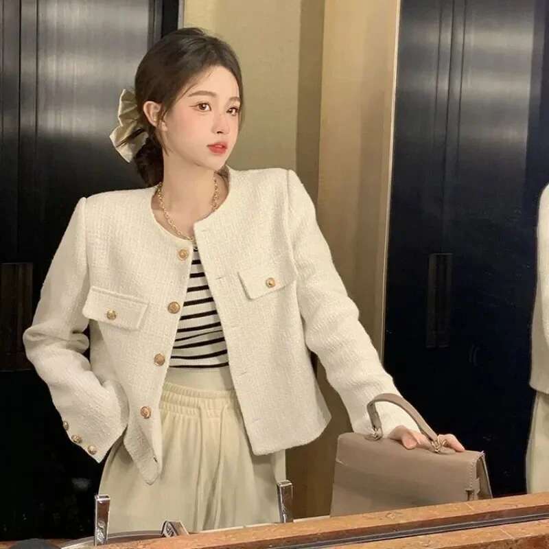 Designer Clothes Coat Women Jacket Short Autumn Winter Cardigan Long Single Breasted Tweed Versatile Wool Top Full Sleeve