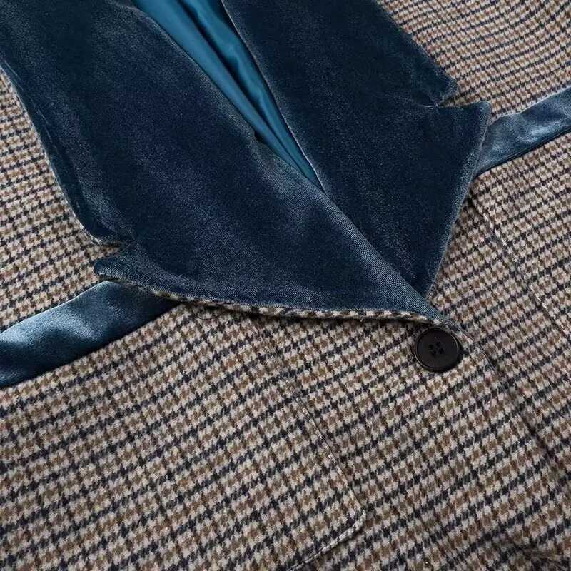 Autumn new womens clothing fashionable temperament versatile casual long plaid woolen coat J251124