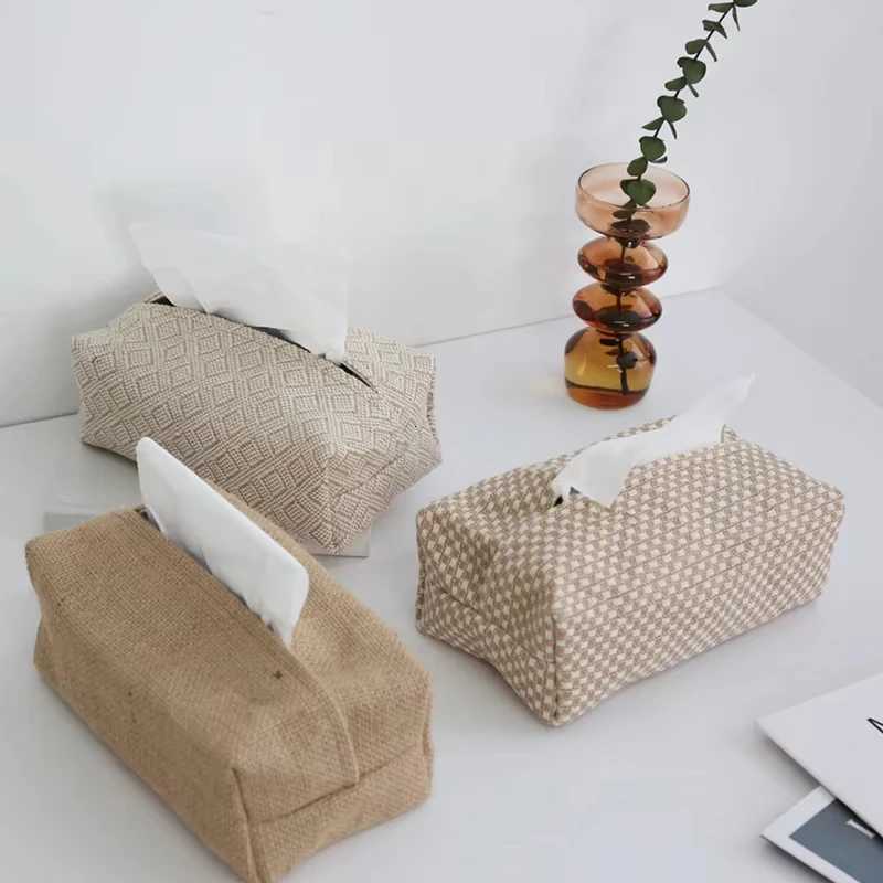 Cotton Linen Cloth Art Tissue Box Holder Rectangle Container Towel Napkin Paper Bag Pumping Box Home Decor Handkerchief Box GiftM251124