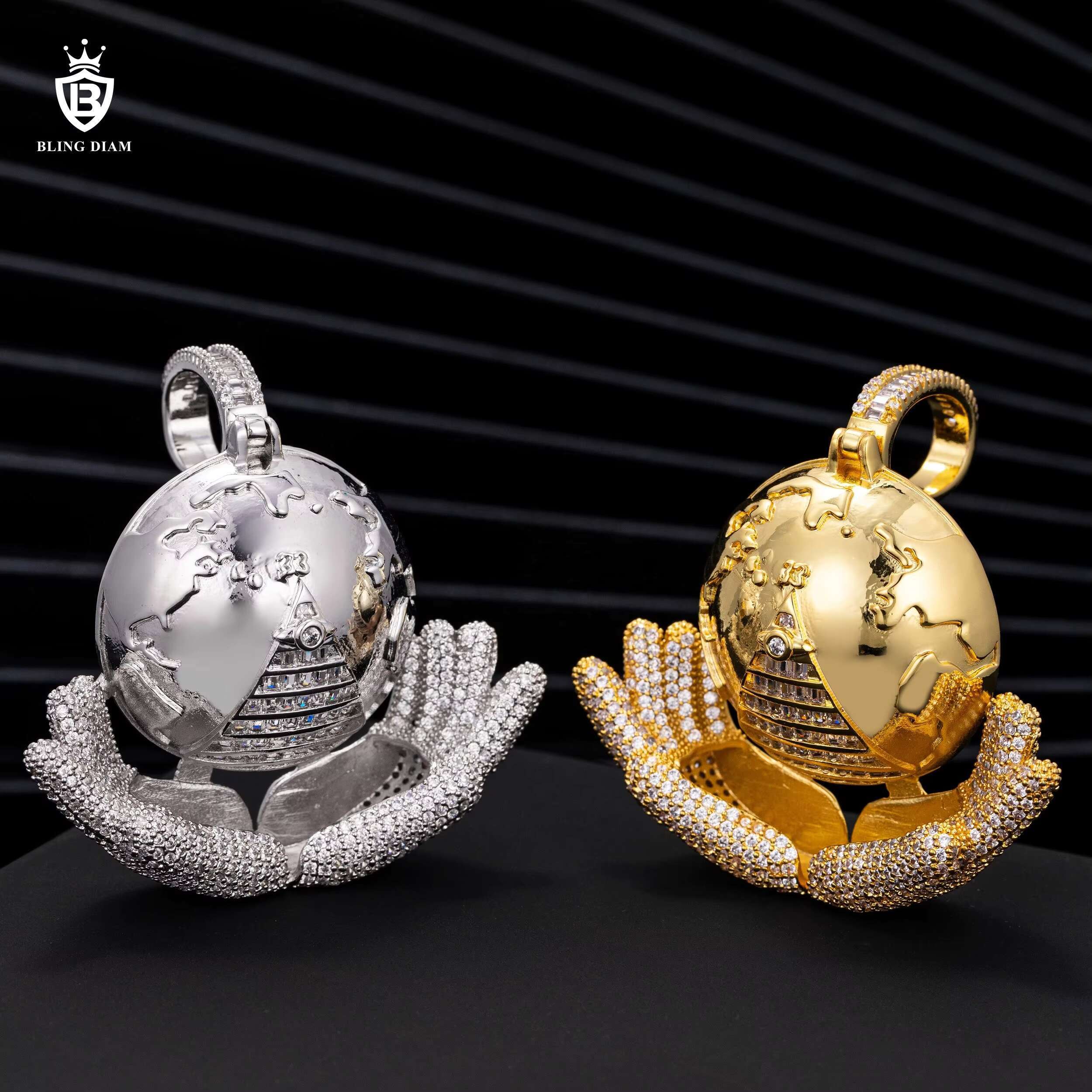 Wholesale Custom Pendant Iced Out Jewelry Hip Hop Brass Full VVS Moissanite Diamond Mens Necklace Set Earth Pendant