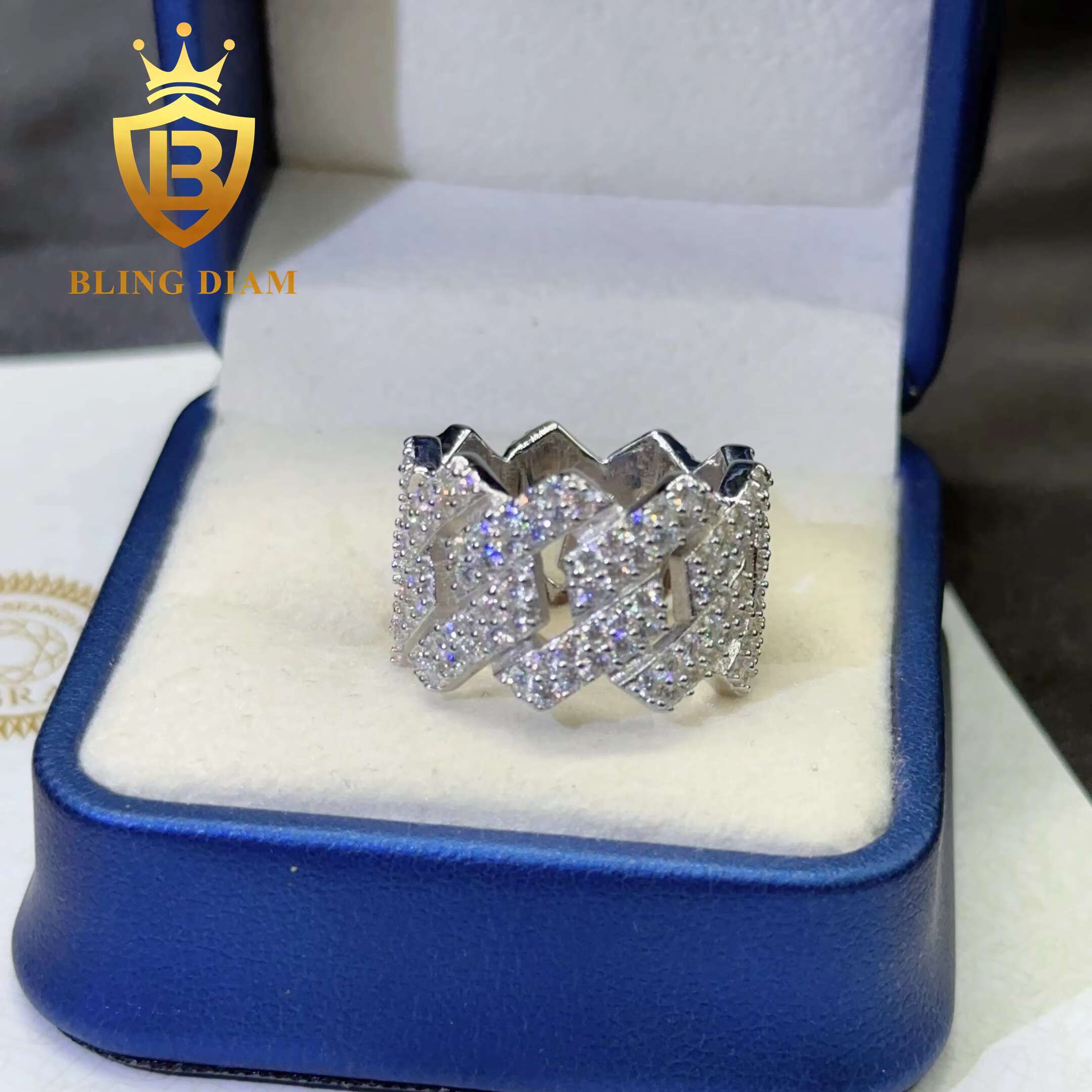 Blingdiam Jewelry Custom Hip Hop Ring Pass Diamond Tester S925 Silver Moisssanite Diamond Ice Out Ring