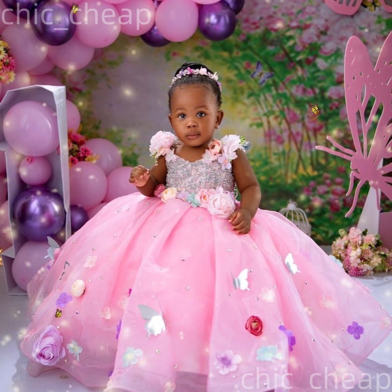 2026 Pink Ball Gown Flower Girl Dresses Flowers Crystals Pearls Tulle Little Girl Christmas Peageant Birthday Christening Tutu Dress Gowns ZJ427