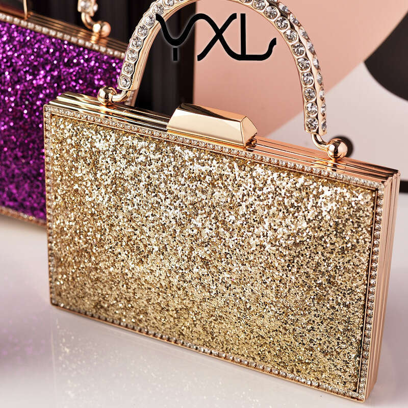 Dinner Bag New High End Gold Sequin Dinner Bag Fashionable Diamond Studded Hand Held Party Dress Bag KQ