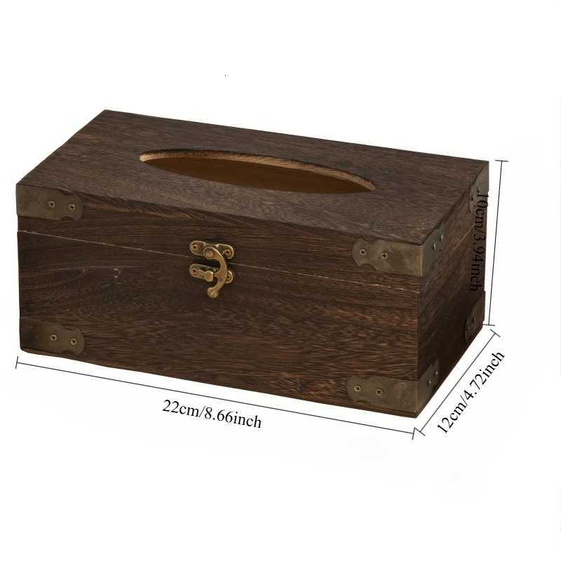 Solid Wooden Tissue Box Vintage Metal Lock Paper Napkin Holder Dispenser Case Bathroom Office Desk Living Room Home DecorationM251124