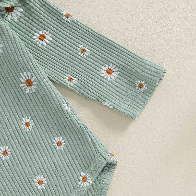 Clothing Sets 2024-06-13 Lioraitiin Baby Girl Ribbed Outfit Print Long Sleeve Romper Elastic Waist Pants Headband 3Pcs Set for Fall R250424