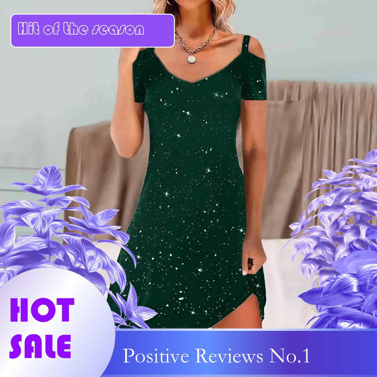 Dongdumaoyi Elegant Party Dress For Women Shiny Sequins Metal Suspender Cutout Long Transparent Sleeve Short Loose Evening