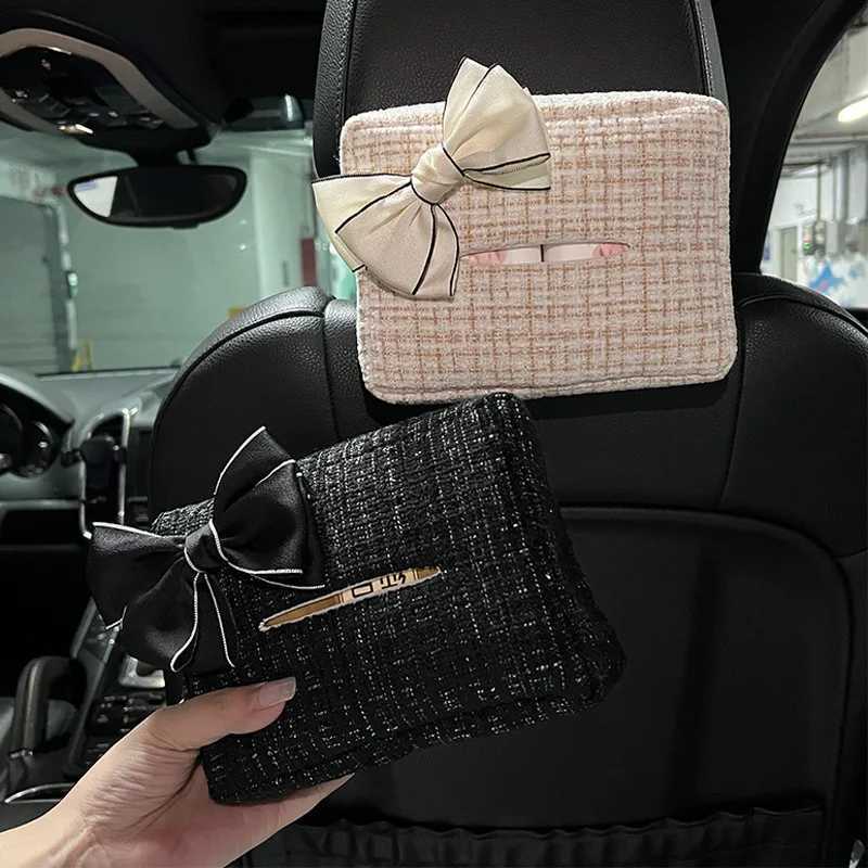 Small fragrant wind car tissue storage luxury box hanging cute bow car drawer multifunctional car tissue boxM251124