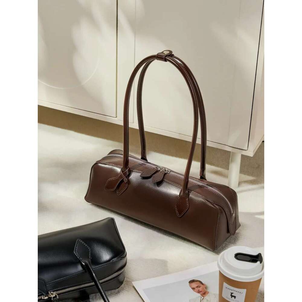 Cow Handbags: Genuine Leather Women's Shoulder Baguette Bag For Commute & Shopping
