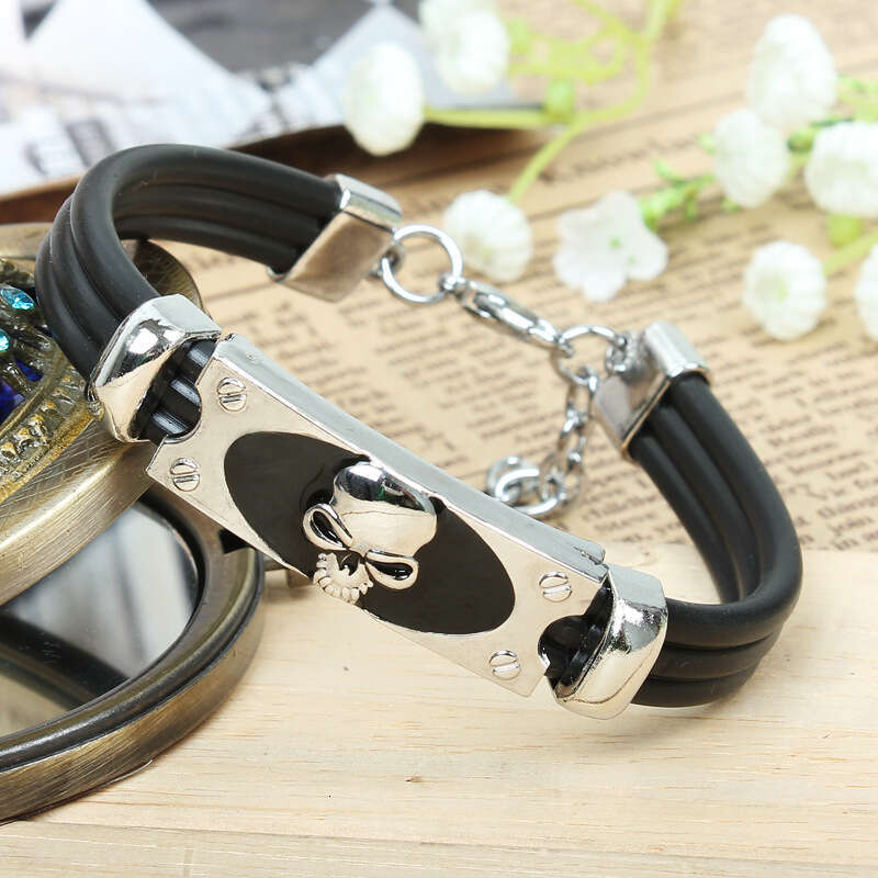 Electroplated Alloy Skull Punk Style Leather Rope Weaving Boutique Bracelet Yiwu Jewelry Products