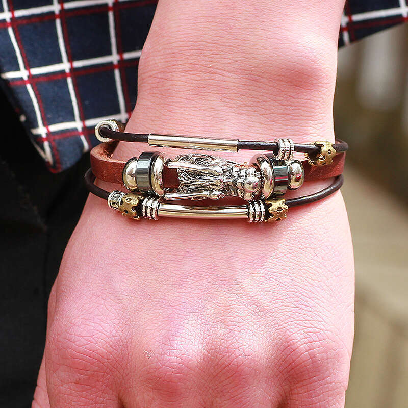 Ethnic bracelet, Chinese style element leader, cowhide bracelet with multiple leather ropes, men's high-end feeling