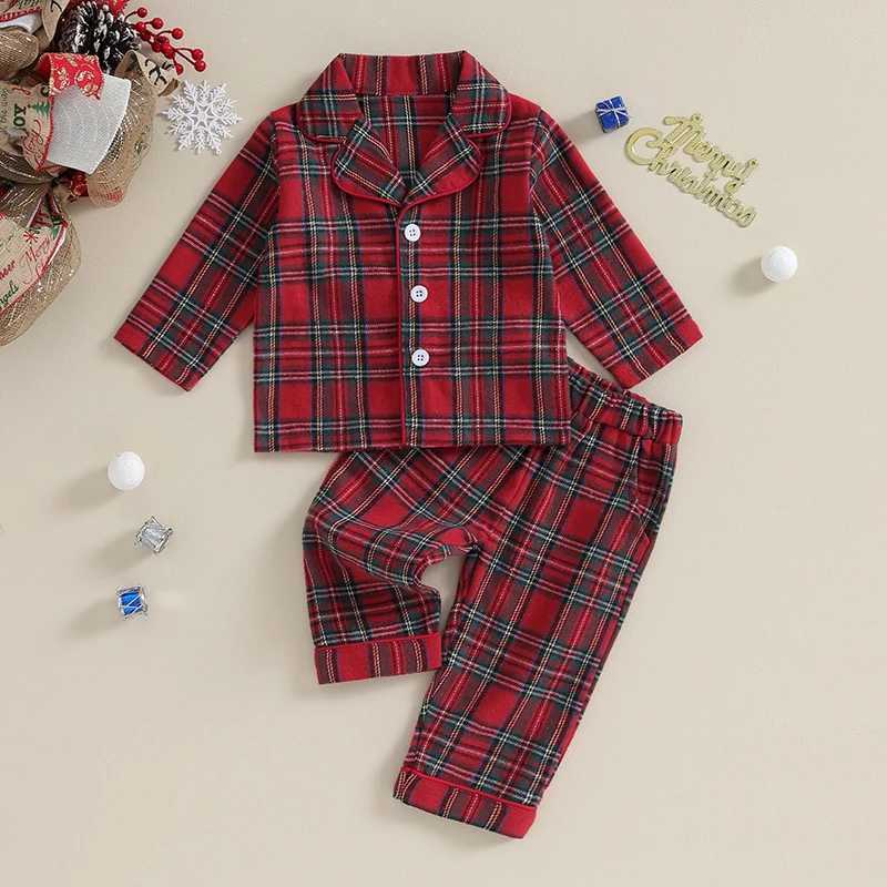 Clothing Sets Kids Christmas Red 2pcs Pajamas Set Plaid Button up Long Sleeve Shirt+Elastic Pants Loungewear Comfor Sleepwear Outfits R250424