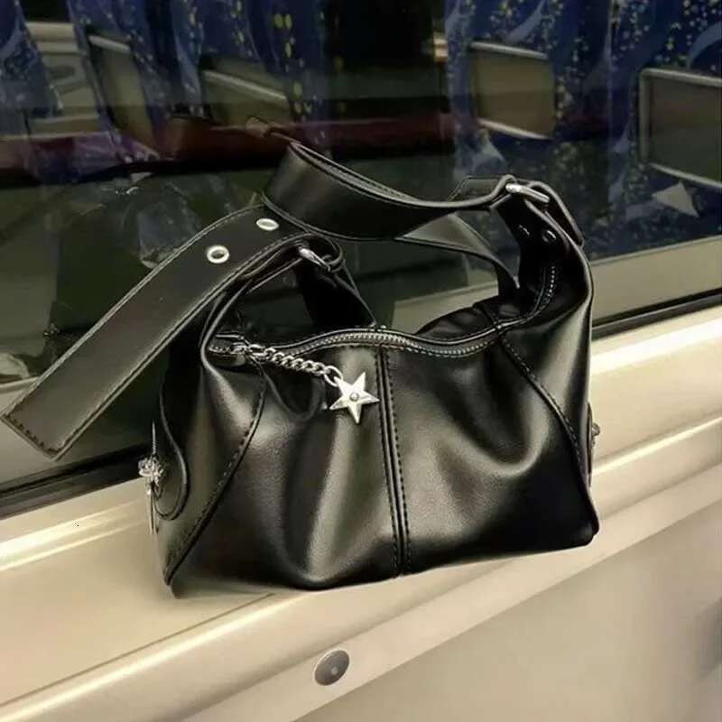 Y2k Korean Gothic Star Girl Black Handbag Haruku Aesthetic Vintage Shoulder Crossbody Bag Trendy Women Messenger Tote Bags